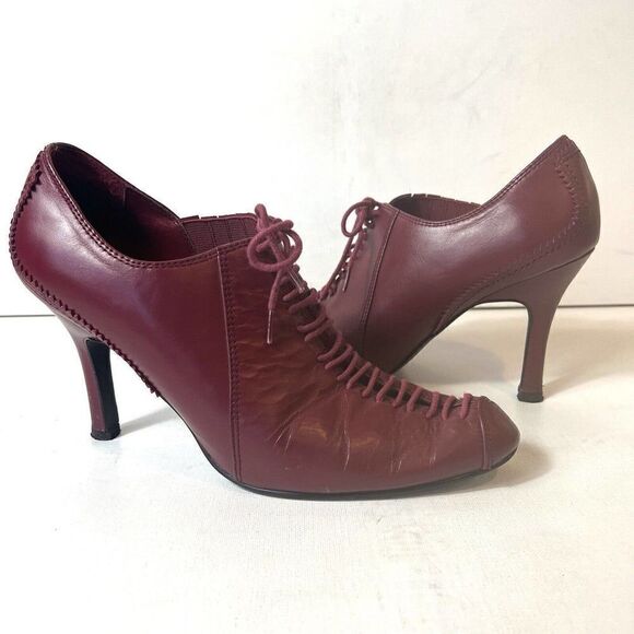 Newport News Burgundy Leather Victorian Style High Heel Womens Size 9.5M Lace Up - Picture 3 of 10